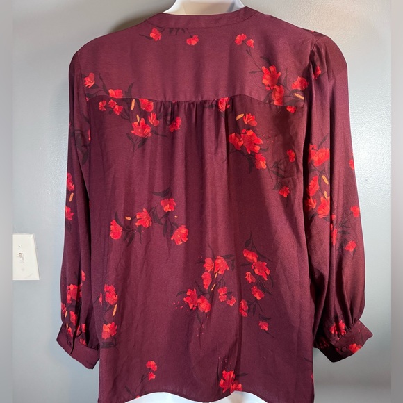 Ava & Viv Burgundy Floral Blouse Women’s Plus Size 2X Long Sleeve Split Neck - Picture 7 of 11